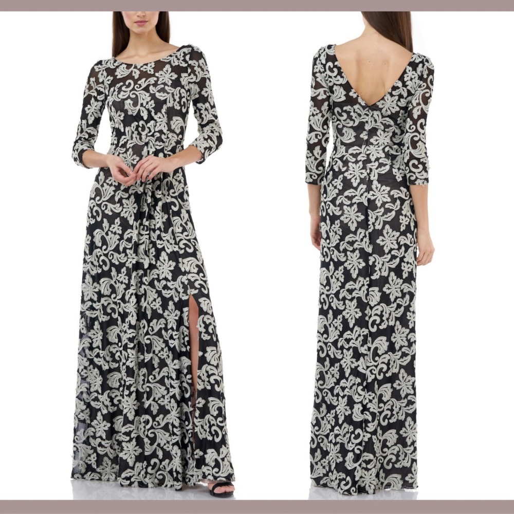 NEW JS Collection‎ Embroidered 3/4 Sleeve Gown 10